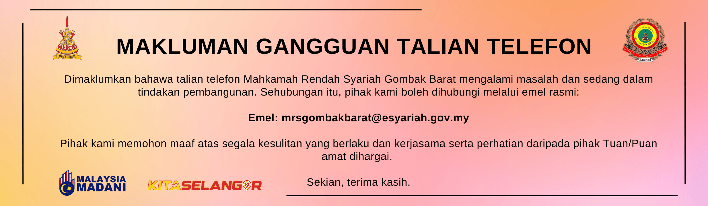 Banner - Pemakluman Gangguan Talian Telefon MRS Gombak Barat